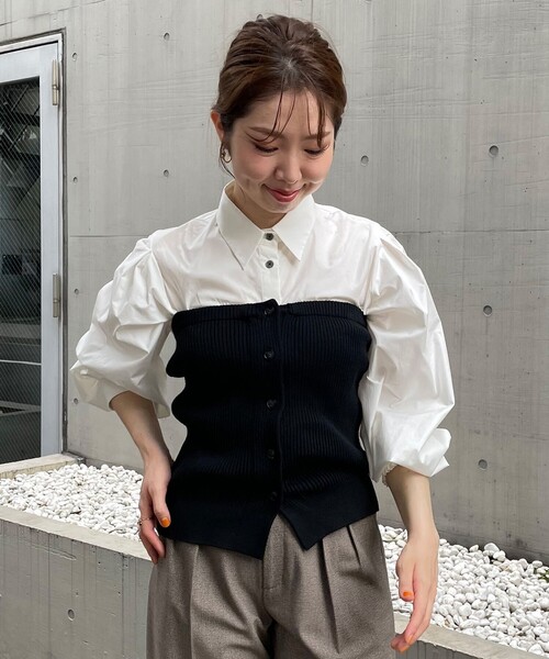 ブラウス シャツ 「抗菌防臭/洗える」ボリュームスリーブ クロップドシャツ レディース UNFILO ブラウス シャツ 「抗菌防臭/洗える」ボリュームスリーブ