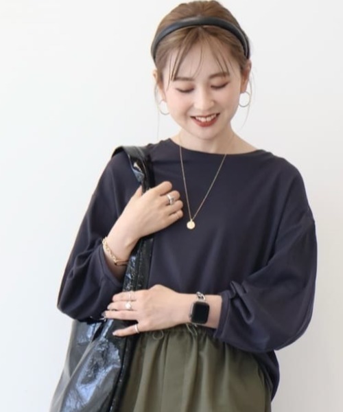 tシャツ タック切替七分袖カットソー レディース AMERICAN HOLIC tシャツ 7分袖タックスリーブカットプルオーバー