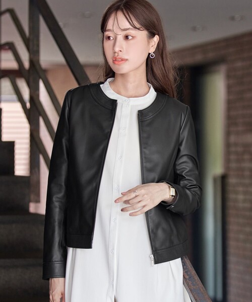 美品 vanessabruno リアルレザージャケット ノーカラージャケット ジャケット ノーカラージャケット 「本革」ノーカラーシープ