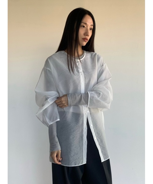 ブラウス シャツ 2WAYノーカラーシアーブラウス レディース Didot.showroom ブラウス シャツ 2WAYノーカラーシアーブラウス