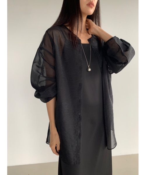 Didot.showroom ブラウス シャツ 2WAYノーカラーシアーブラウス