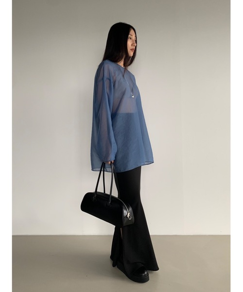 Didot.showroom ブラウス シャツ 2WAYノーカラーシアーブラウス