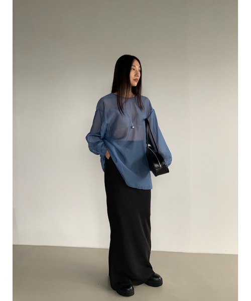Didot.showroom ブラウス シャツ 2WAYノーカラーシアーブラウス