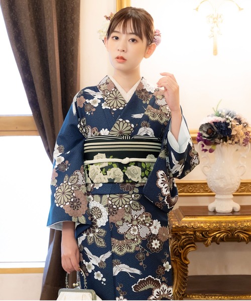 KIMONOMACHI 着物 レディース 洗える着物2点セット 袷着物+京袋帯 M/L