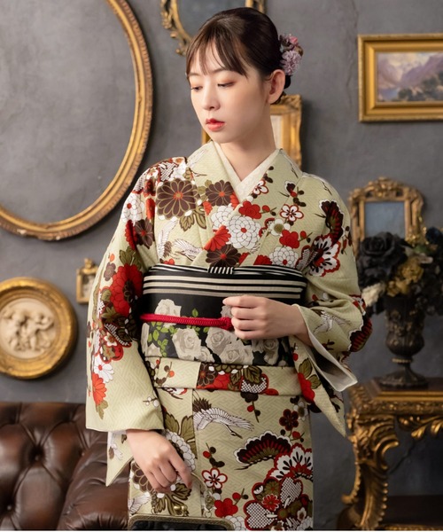 KIMONOMACHI 着物 レディース 洗える着物2点セット 袷着物+京袋帯 M/L