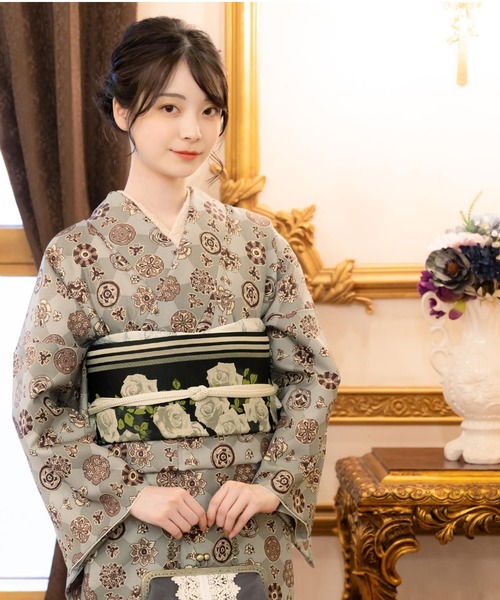 KIMONOMACHI 着物 レディース 洗える着物2点セット 袷着物+京袋帯 M/L