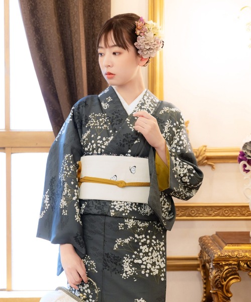 KIMONOMACHI 着物 レディース 洗える着物2点セット 袷着物+京袋帯 M/L