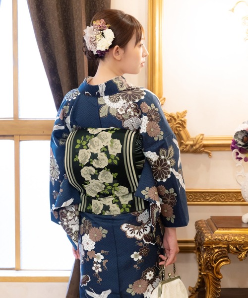 KIMONOMACHI 着物 レディース 洗える着物2点セット 袷着物+京袋帯 M/L
