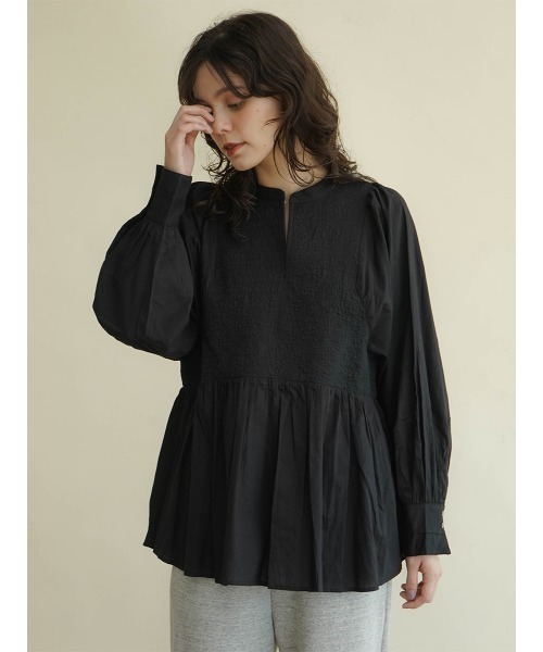 ブラウス シャツ Front embroidery peplum blouse レディース