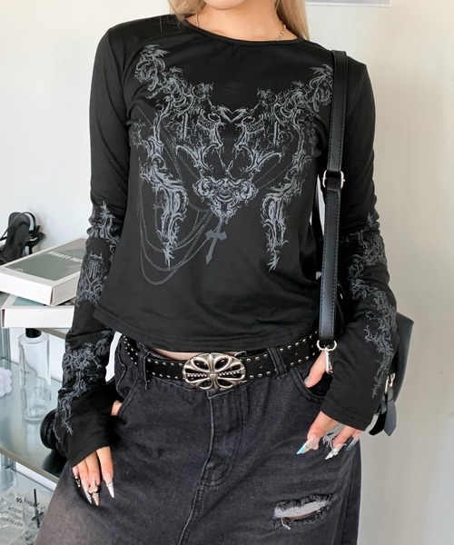 lilful tシャツ フィンガーホール付き Y2KプリントデザインロンT