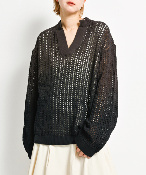 ニット セーター EYELET HENRY NECK ニット レディース