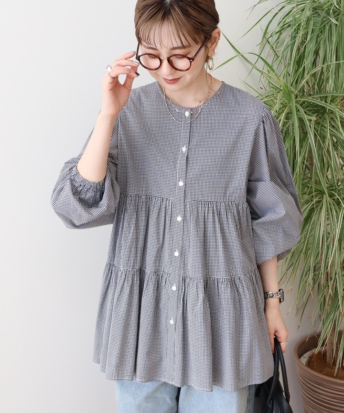 おぼっちゃまフラットカラーティアードブラウス ドットサイドギャザーブラウス | 2024 AW Collection| yori