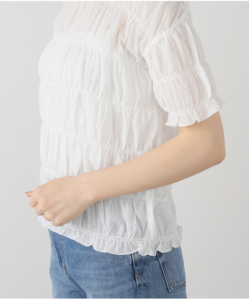 IENA LA BOUCLE タイプライター フリンジ ブラウス ホワイト IENA LA BOUCLE タイプライター フリンジ ブラウス ホワイト