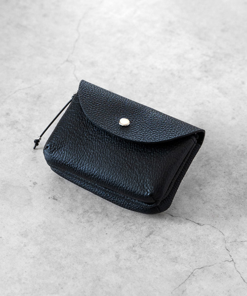 senti × keel 3つ折り財布 ミニウォレット レザー ブラック