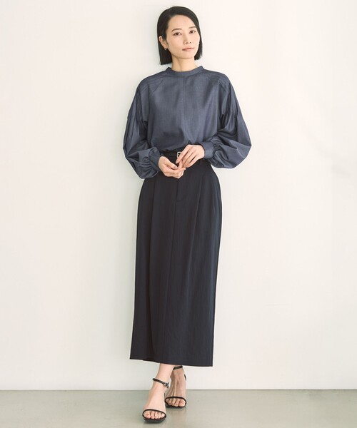 シャンブレーデニム ショルダータックブラウス UNFILO ブラウス シャツ シャンブレーデニム ショルダータック