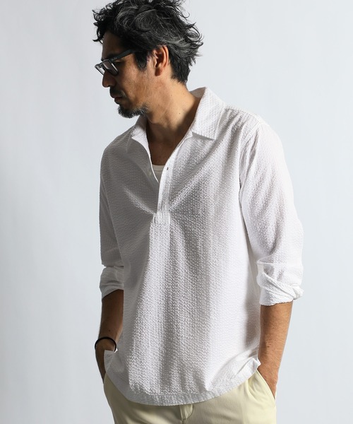 K*n様 OUR LEGACY ストライプジッパーシャツ The DUFFER of ST.GEORGE シャツ SEERSUCKER OVERDYE SKIPPER