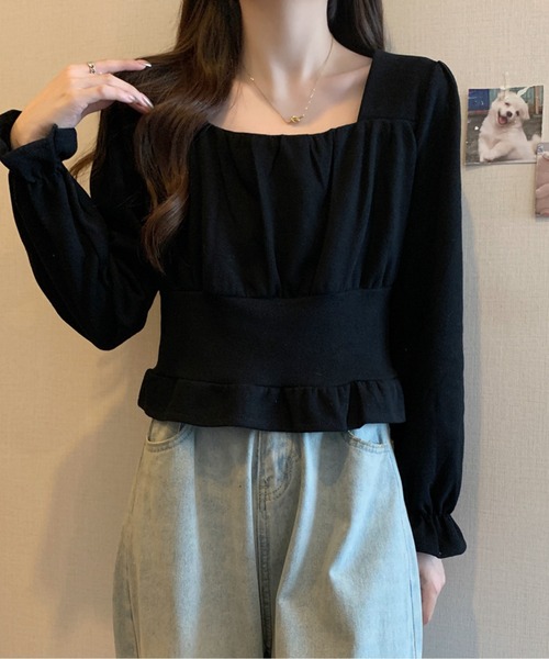 tシャツ スクエアネックパフトップス レディース tシャツ パフスリーブスクエアネックプルオーバー レディース