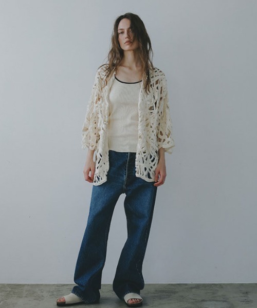 ETRE TOKYO◆ノーカラーレースシャツ/FREE/ポリエステル/GRY/1222410105-0 ETRE TOKYO ブラウス シャツ ブレードパターンノーカラーシャツ