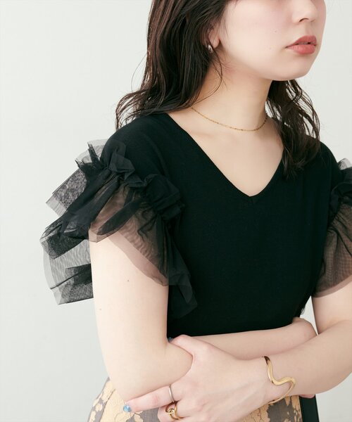natural couture ニット セーター 「WEB限定」チュールフリル