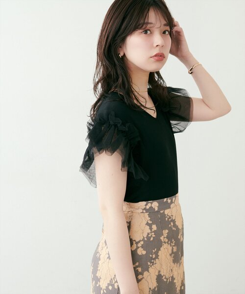 natural couture ニット セーター 「WEB限定」チュールフリル