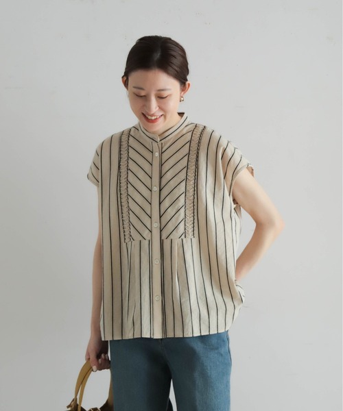 NOMBRE IMPAIR ブラウス シャツ コットンストライプ ネジリ