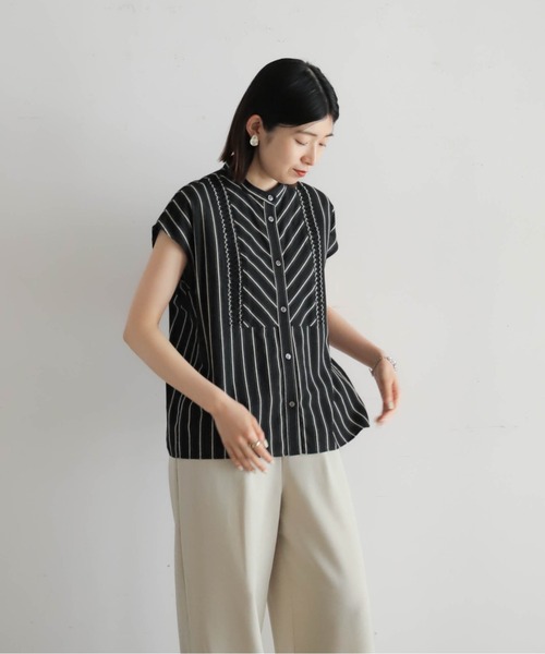 NOMBRE IMPAIR ブラウス シャツ コットンストライプ ネジリ