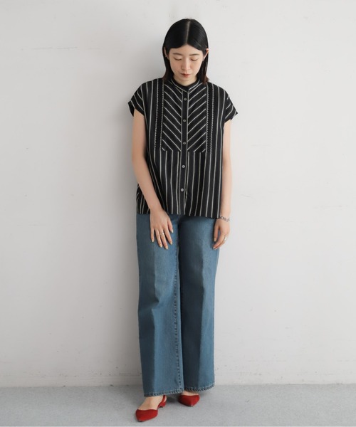 NOMBRE IMPAIR ブラウス シャツ コットンストライプ ネジリ
