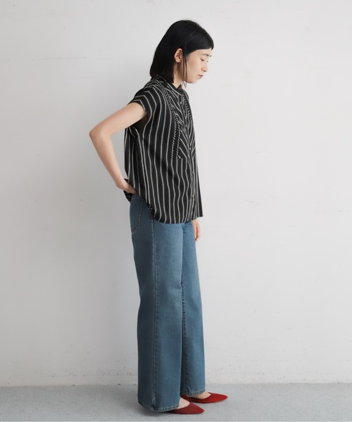 ブラウス シャツ 「FONT LAB」ダンガリーデニムタックブラウス レディース blanc basque ブラウス シャツ パールボタン ダンガリーデニム