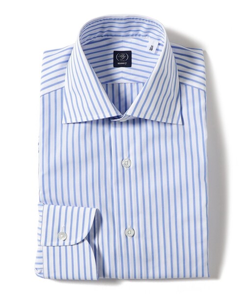 【極美品·未使用】BEAMS F／ロンドンストライプ ワイドカラーシャツ BEAMS F（ビームスF） シャツ コットン ブルー ロンドンストライプ
