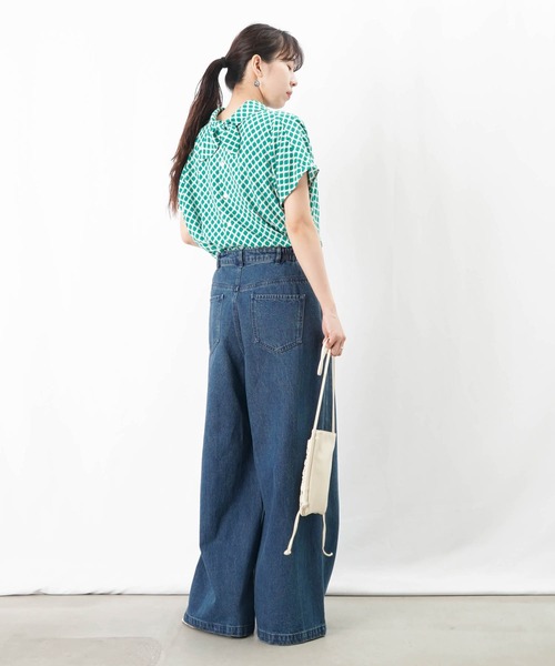 ブラウス シャツ LC/LLL 異素材バタフライ袖ブラウス レディース LADY LUCK LUCA ブラウス シャツ LC/LLL 小紋柄プリント前後2WAY