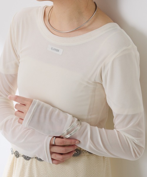 tシャツ Q.anos/レイヤードシアーTシャツ レディース