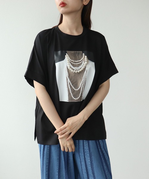 tシャツ パールデザインフォトTシャツ レディース