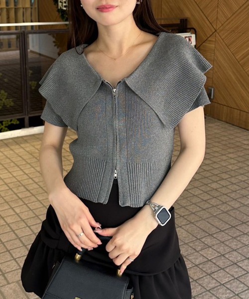 continuer de NICE CLAUP ニット セーター BIG衿ZIPカーデ