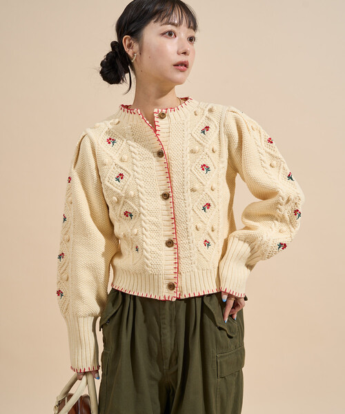 FREAK'S STORE カーディガン 花刺繍 / パフスリーブ ニット