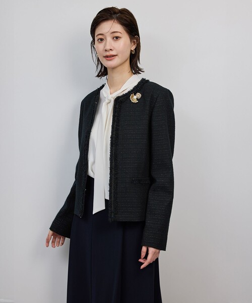 ROPE'（ロペ） ジャケット ノーカラージャケット ミックスツイードノー