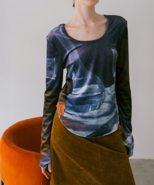 sahara（サハラ） tシャツ Velour Art Print Top/ベロアアートプリント