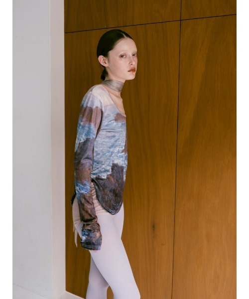 sahara　Velour Art Print Topベロアアートプリントトップ セール】Velour Art Print Top/ベロアアートプリントトップス（Tシャツ