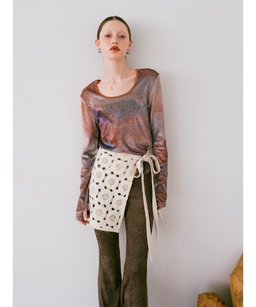 sahara ベロア アートプリントトップ 24AW sahara（サハラ） tシャツ Velour Art Print Top/ベロアアートプリント