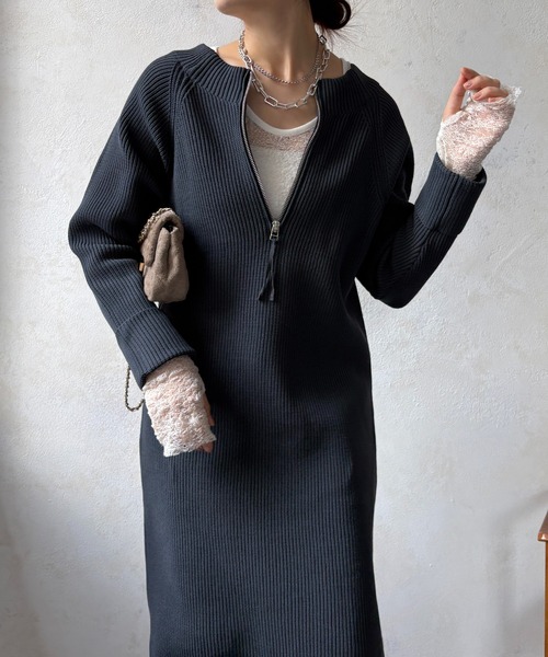 DouDou（ドゥドゥ） ワンピース 「WEB限定」ジップニットワンピース