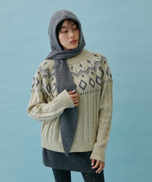 FUULLY STUDIO ニット帽 ニットキャップ ケーブルニットフーディ