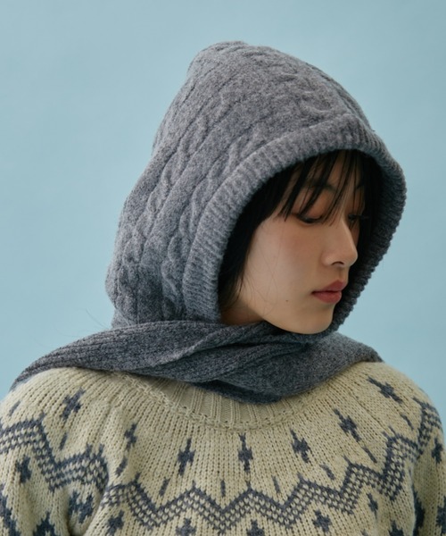 FUULLY STUDIO ニット帽 ニットキャップ ケーブルニットフーディ
