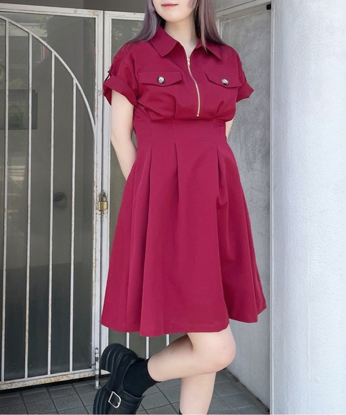 「abc une face」 半袖ワンピース FREE レッド レディース_画像9