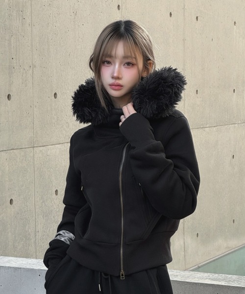 KsG ジャケット テーラードジャケット フェイクファージップアップ