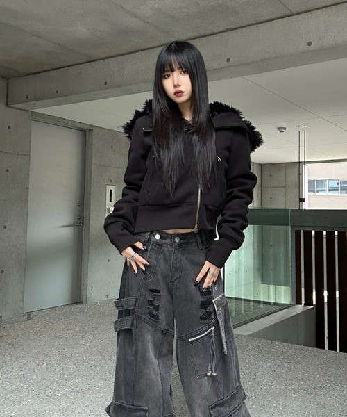 KsG ジャケット テーラードジャケット フェイクファージップアップ