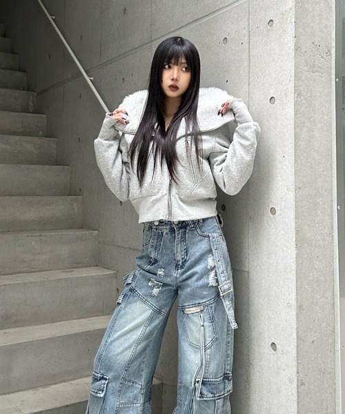 KsG ジャケット テーラードジャケット フェイクファージップアップ