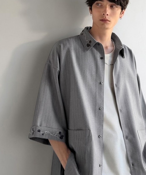 50s 絣　半袖シャツ　vintage 古着　シングルステッチ Classical Origin シャツ 半袖 「日常に溶け込む、魅せる服。」刺繍