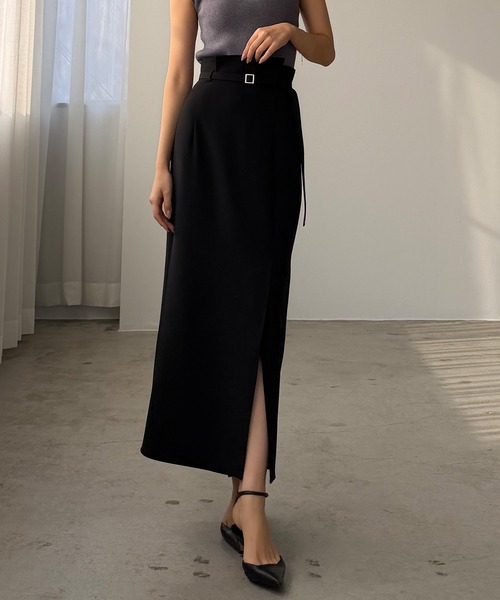 Louere（ルエレ） ロング スカート 細ベルト付き前スリットタイト