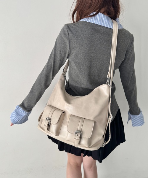 Loueme ショルダーバッグ バッグ ダブルポケット3WAYショルダーバッグ