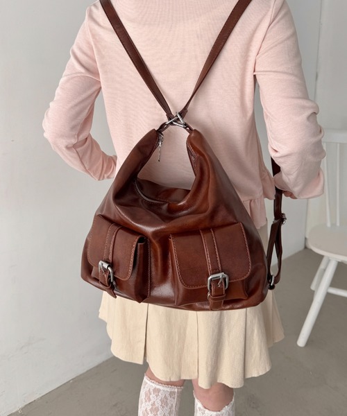 Loueme ショルダーバッグ バッグ ダブルポケット3WAYショルダーバッグ