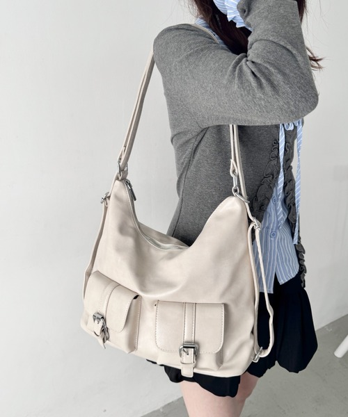 Loueme ショルダーバッグ バッグ ダブルポケット3WAYショルダーバッグ